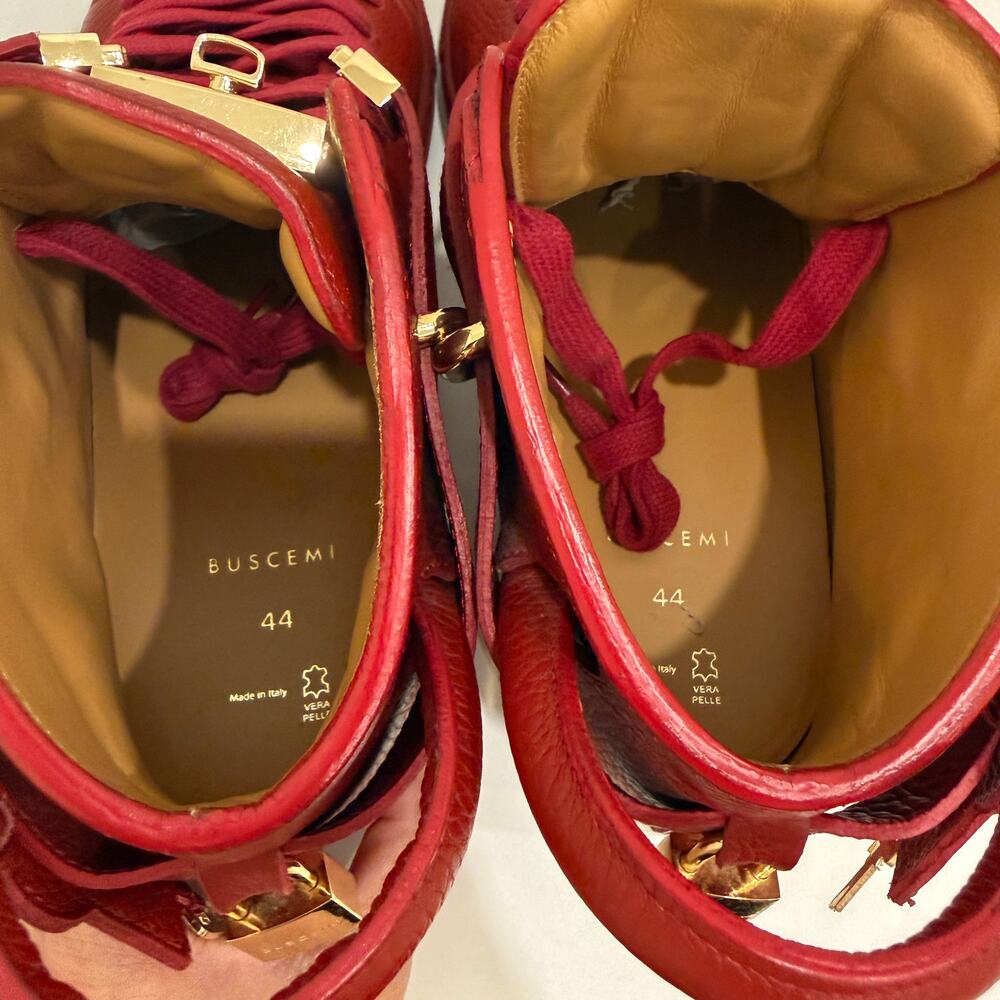 Buscemi 100mm Red Leather High-Top Sneakers Men’s US 11 (EU 44) w/ Box - Picture 7 of 8